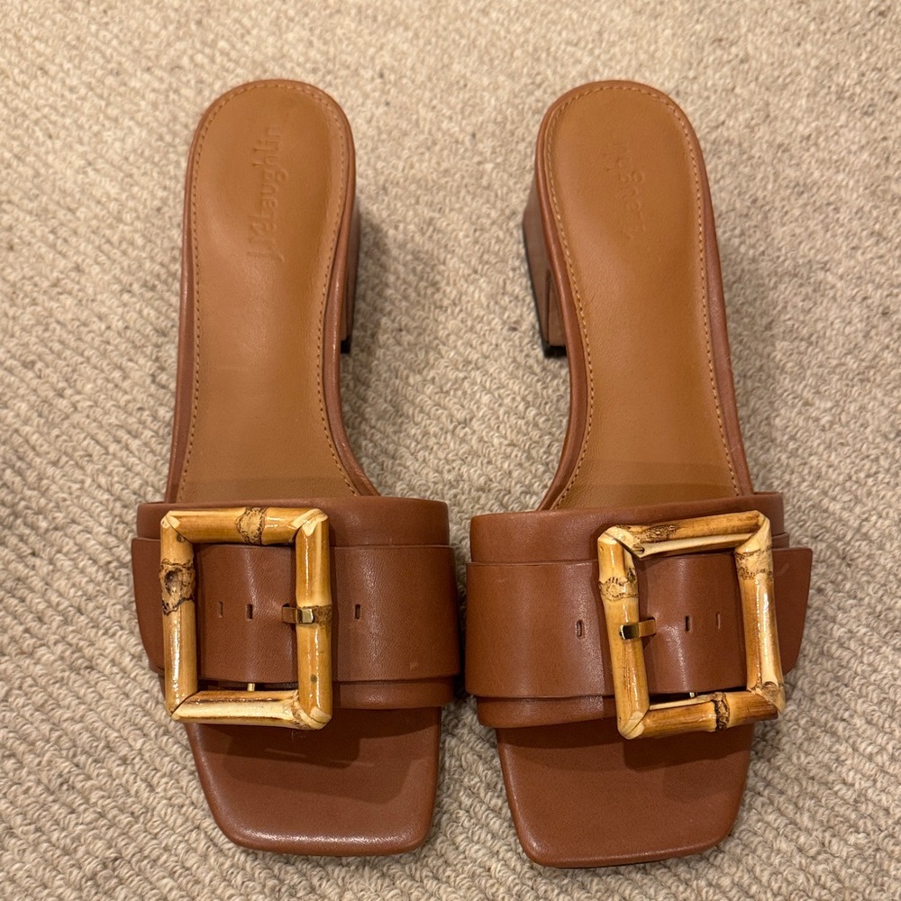 Elegant Brown Mules with Gold Buckle
